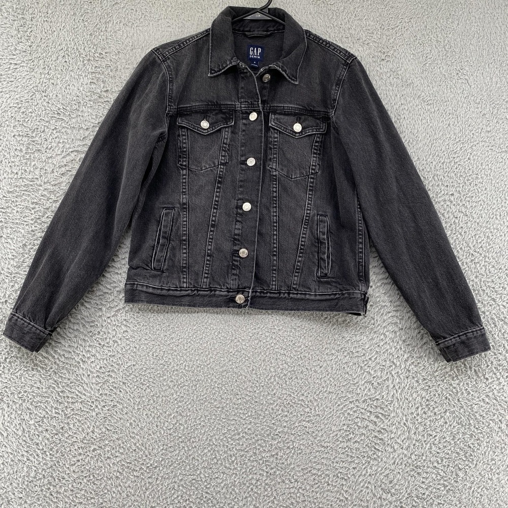 Gap Denim Jacket Womens Medium Black Jean Trucker Button Front Western Festival